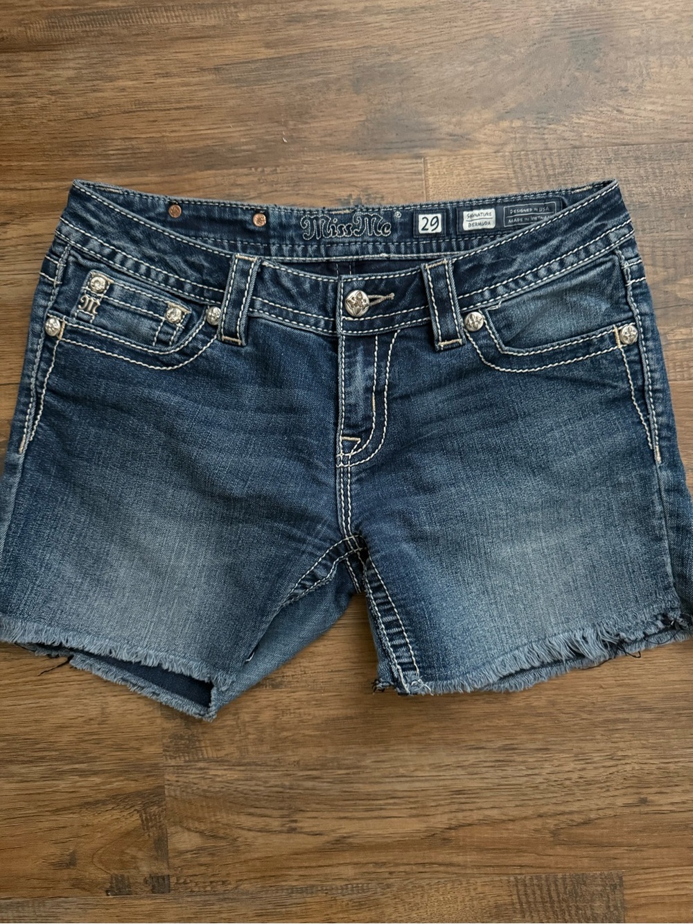 Miss Me Blue Denim Frayed Hem Women's Jean Shorts - 2 pairs